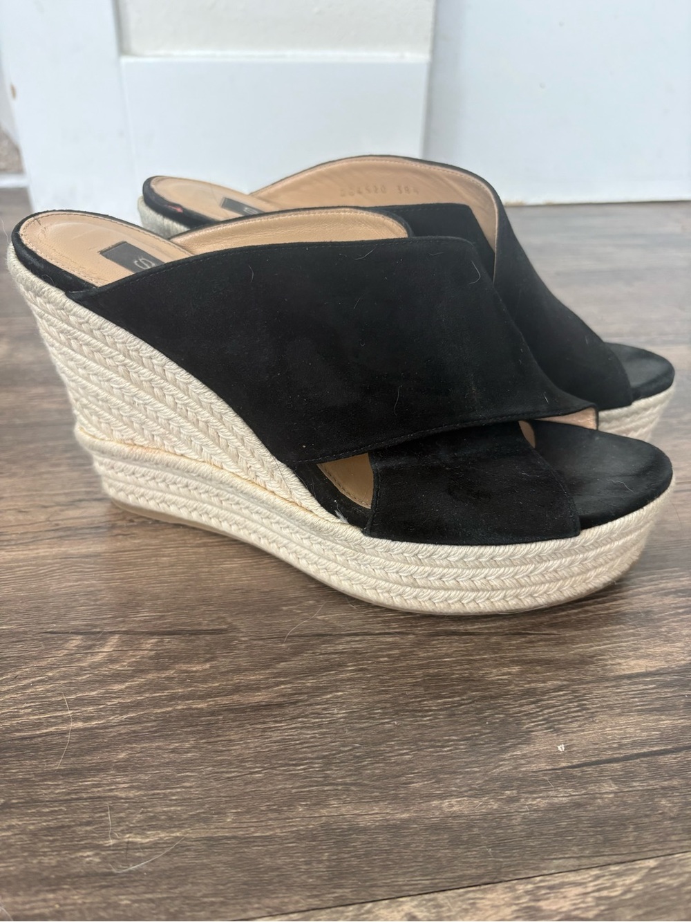 Sergio Rossi Black Suede Espadrille Wedge Mules - Picture 4 of 7